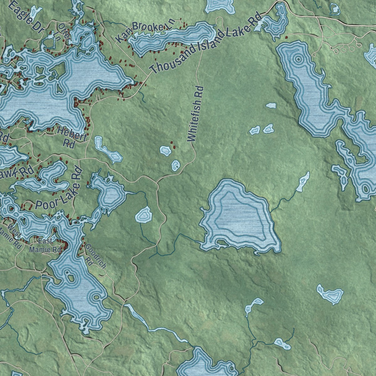 Close-up of the map of Watersmeet, Michigan print showing street and building detail