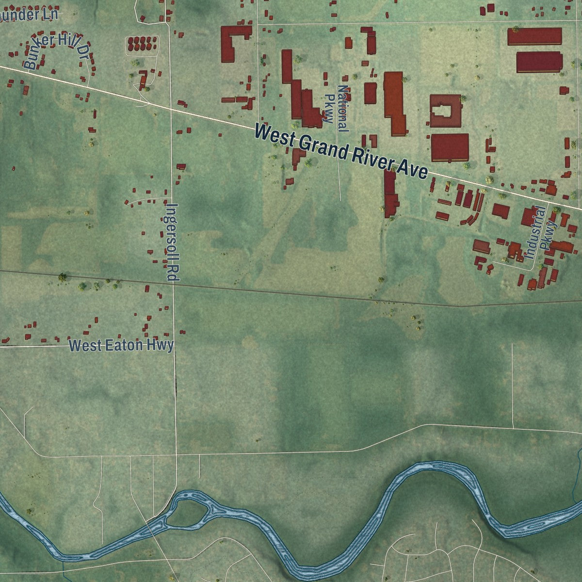 Close-up of the map of Watertown, Clinton County, Michigan print showing street and building detail