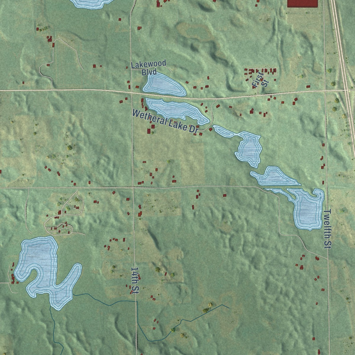 Close-up of the map of Watson, Michigan print showing street and building detail