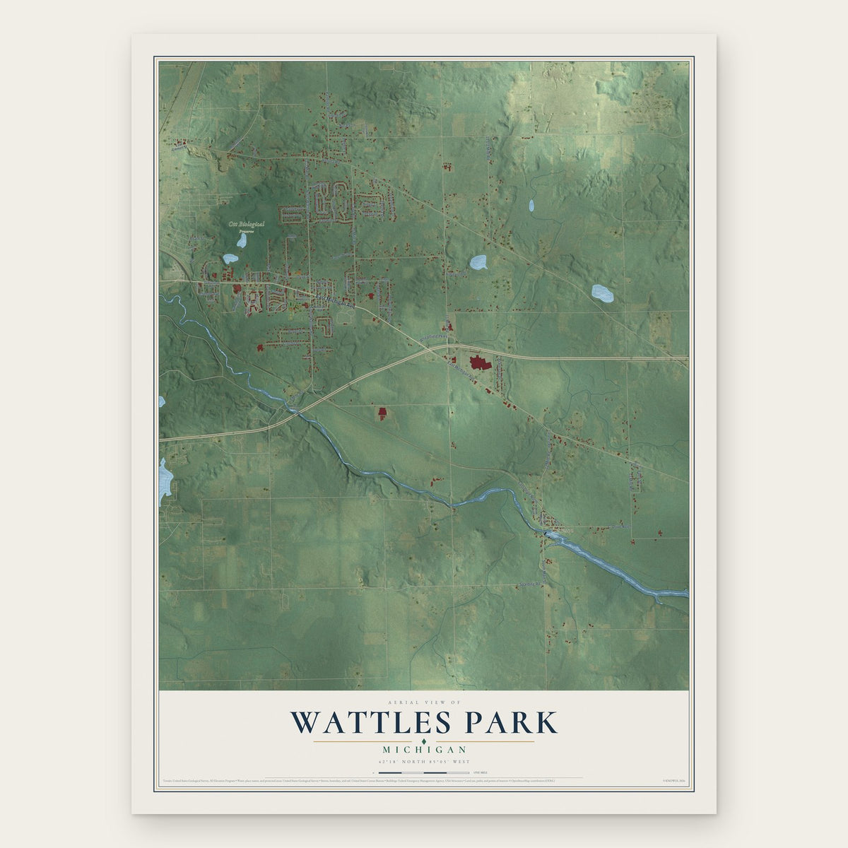 Wattles Park, Michigan map print, the full design