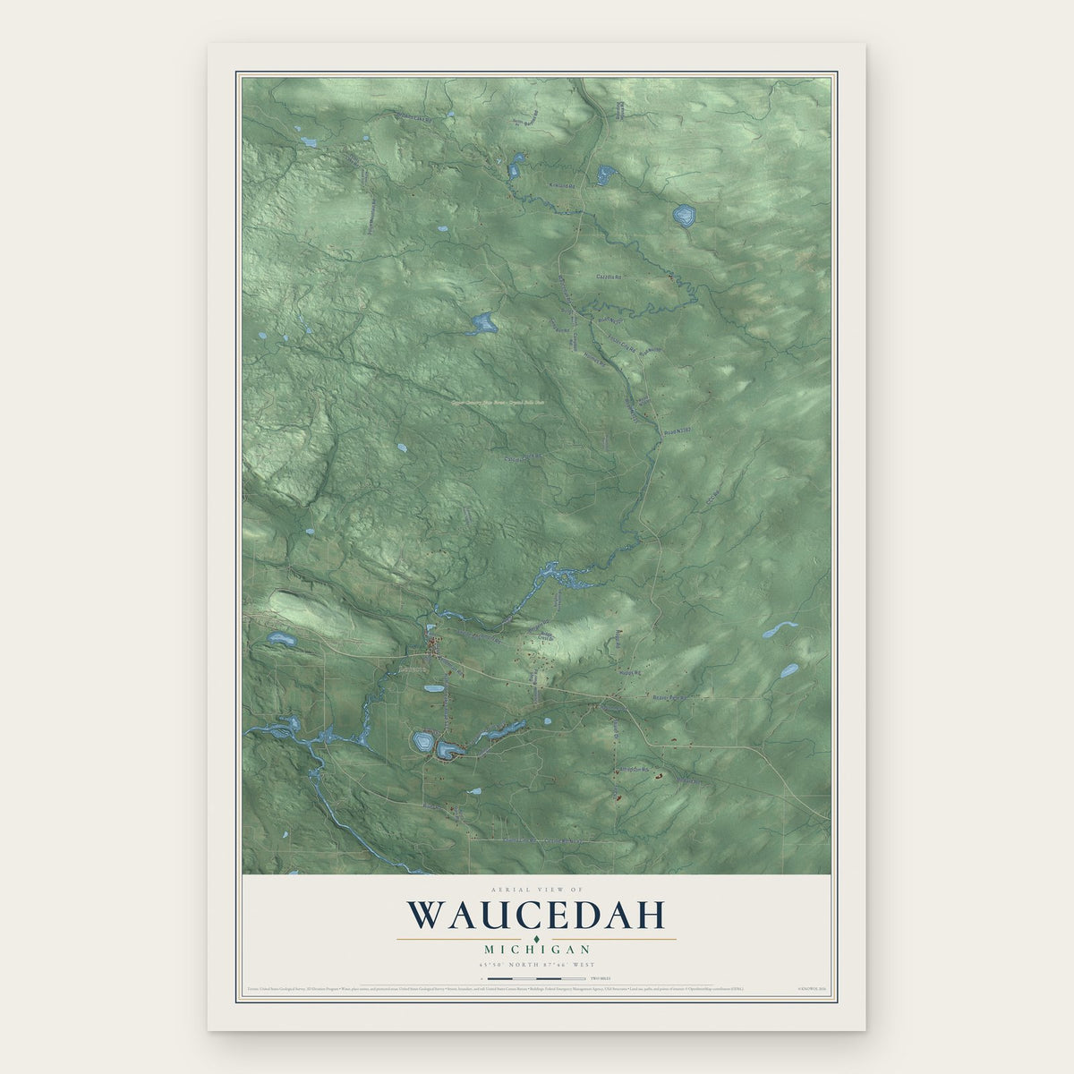 Waucedah, Michigan map print, the full design