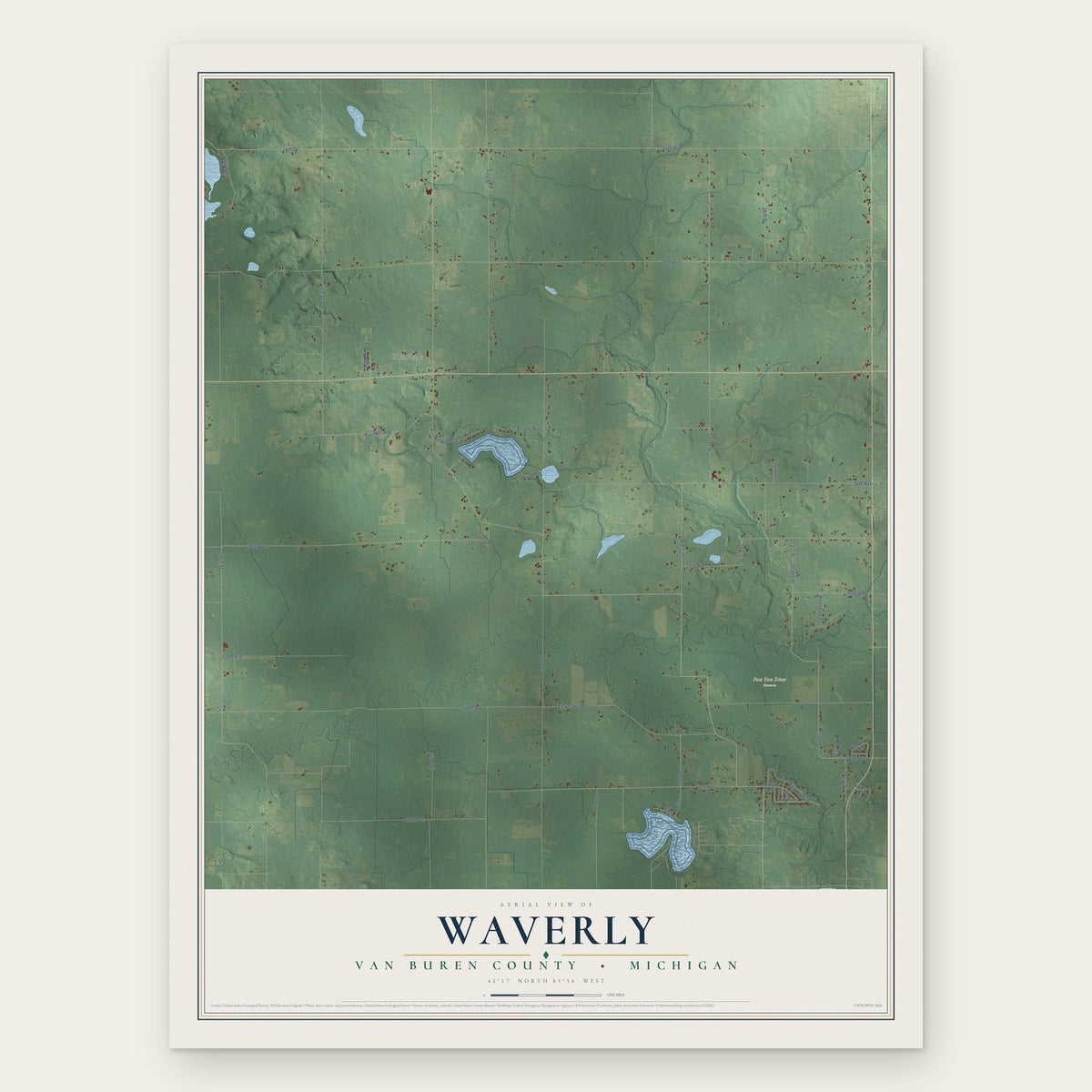 Waverly, Van Buren County, Michigan map print, the full design