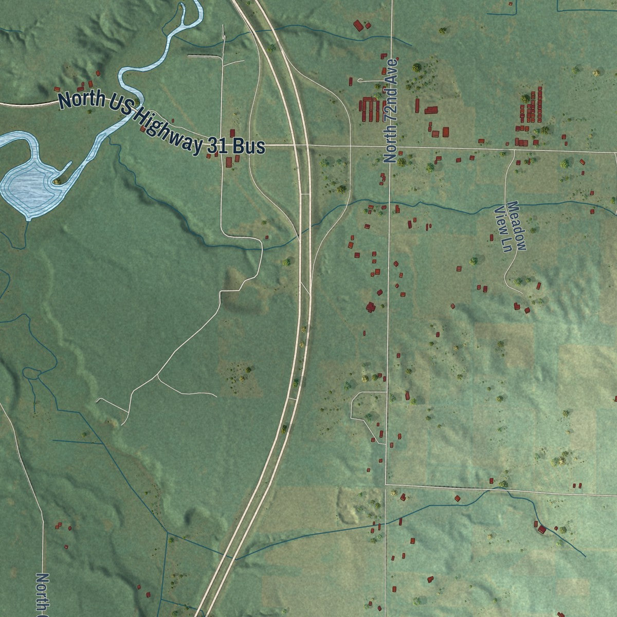 Close-up of the map of Weare, Michigan print showing street and building detail