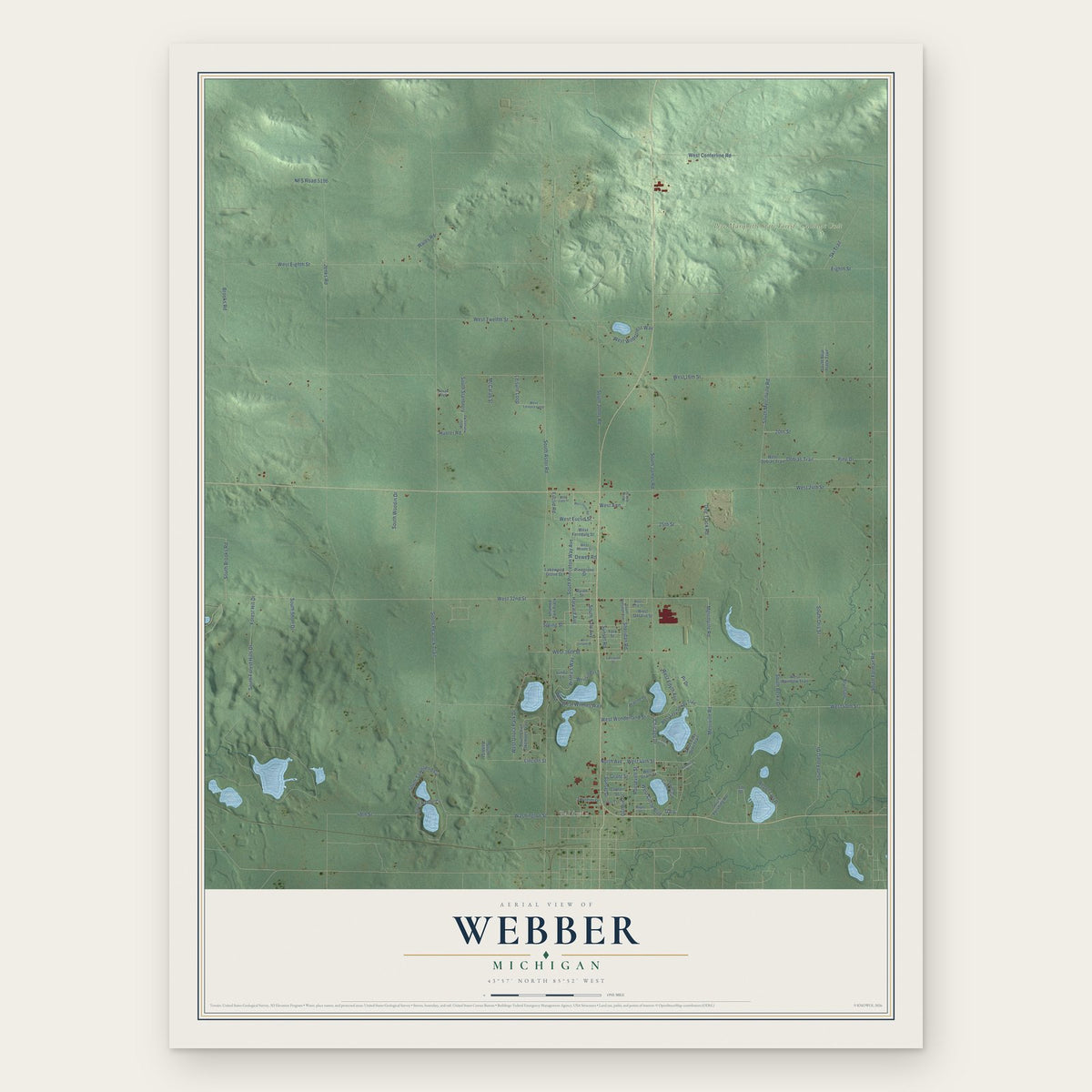 Webber, Michigan map print, the full design