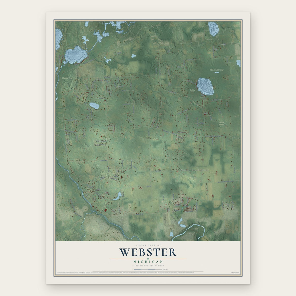 Webster, Michigan map print, the full design