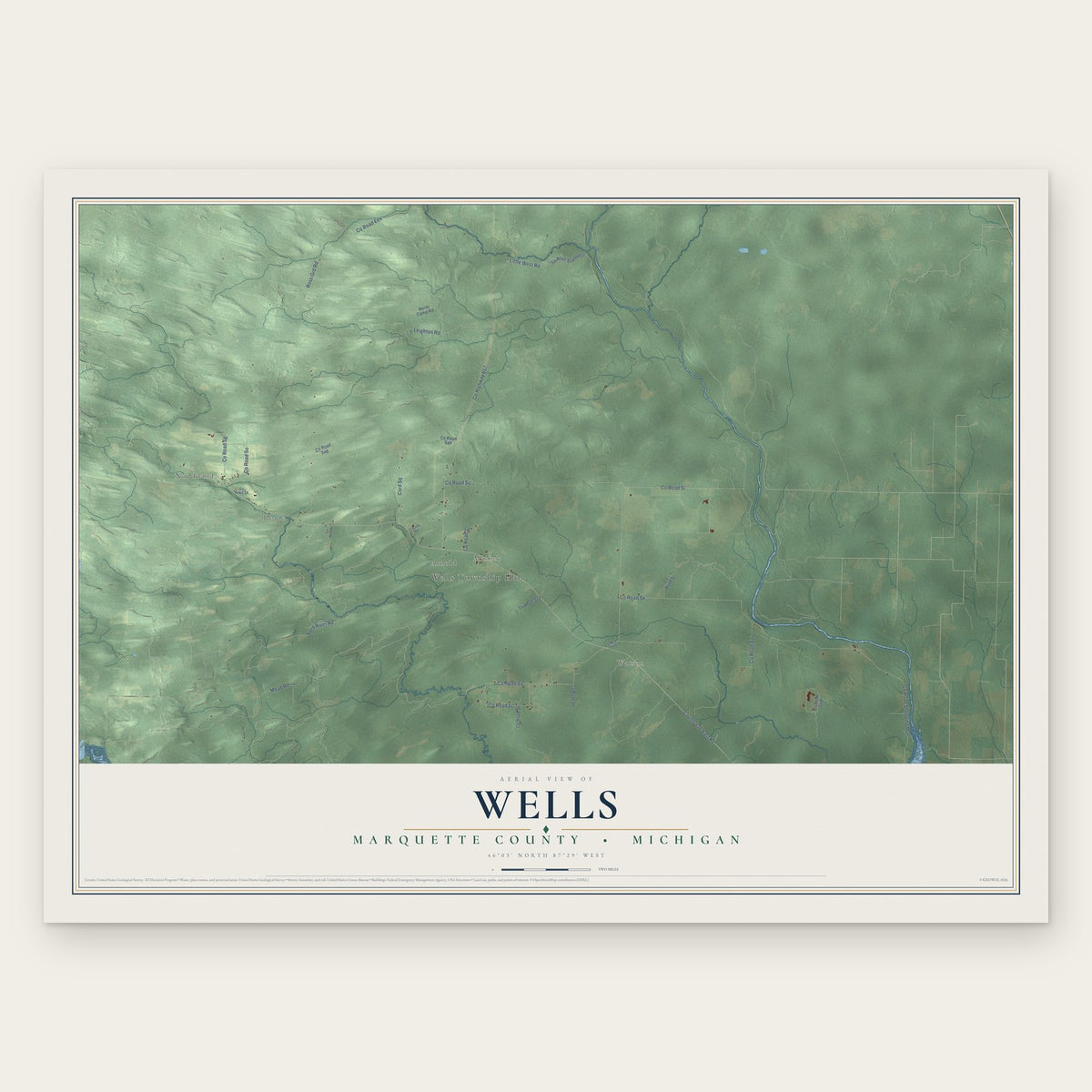 Wells, Marquette County, Michigan map print, the full design