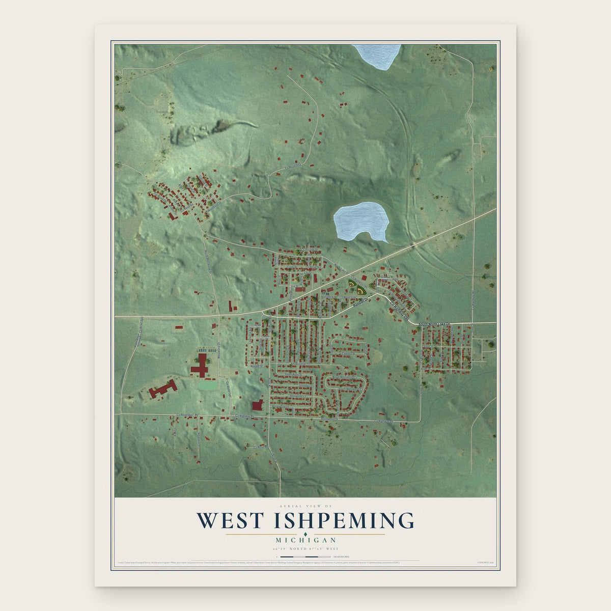 West Ishpeming, Michigan map print, the full design