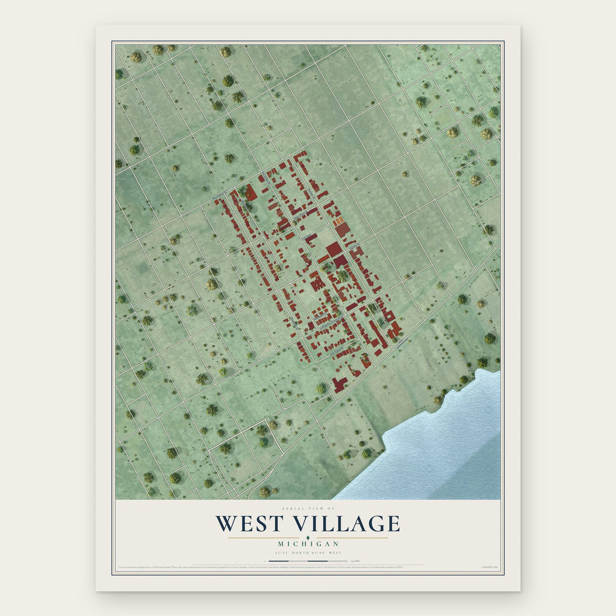 West Village, Michigan map print, the full design