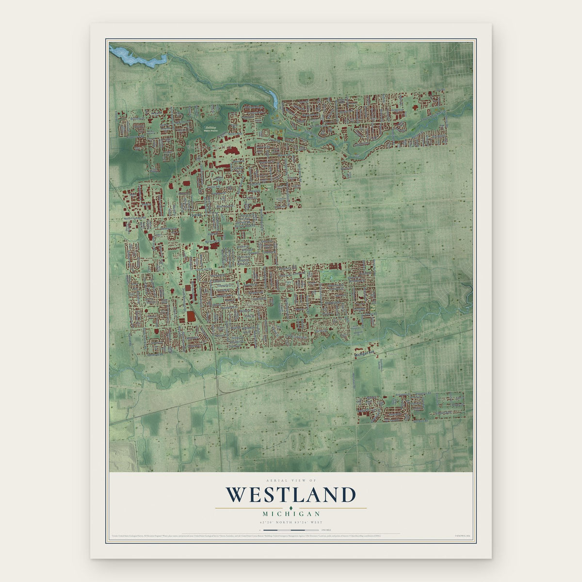 Westland, Michigan map print, the full design