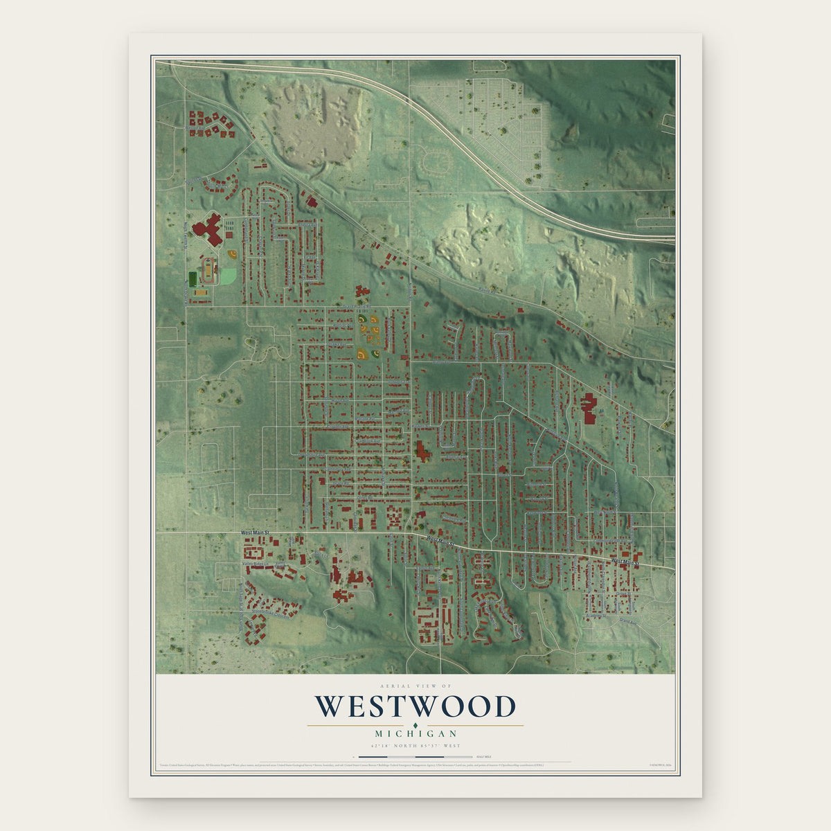 Westwood, Michigan map print, the full design