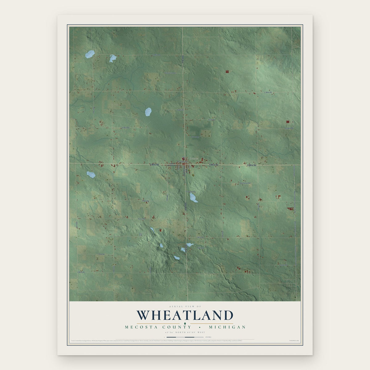 Wheatland, Mecosta County, Michigan map print, the full design