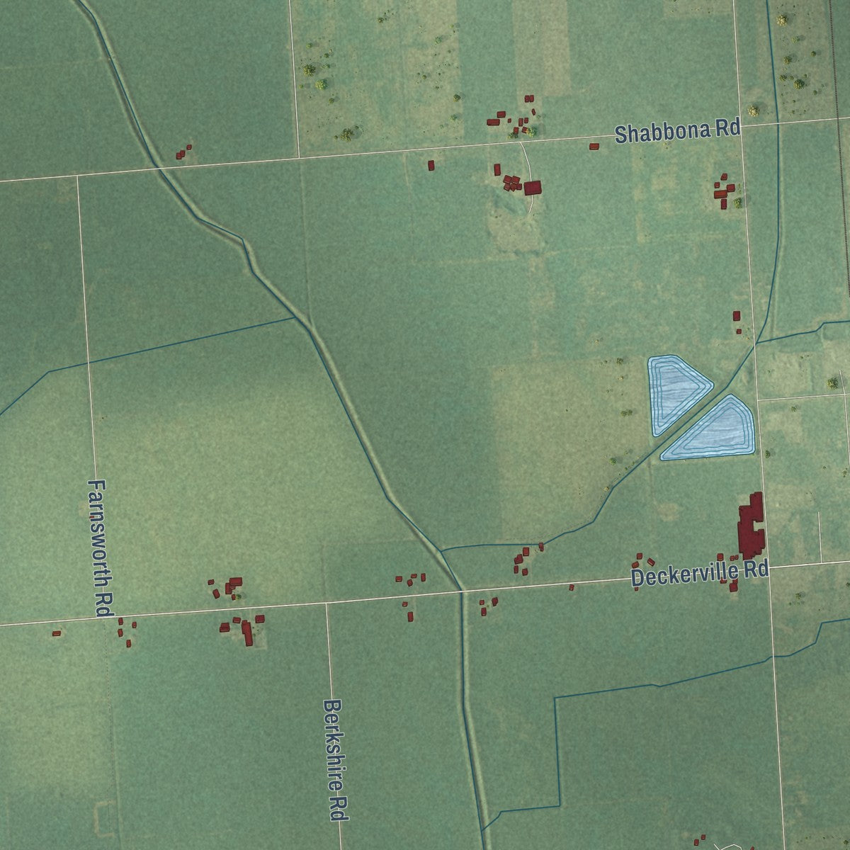 Close-up of the map of Wheatland, Sanilac County, Michigan print showing street and building detail