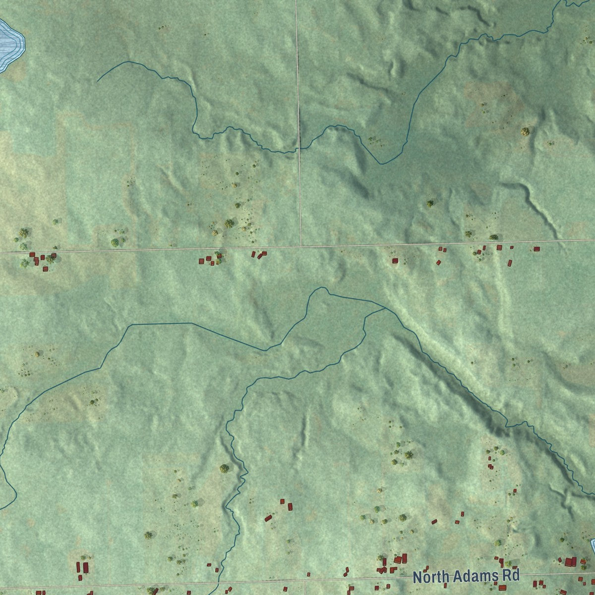 Close-up of the map of Wheatland, Hillsdale County, Michigan print showing street and building detail