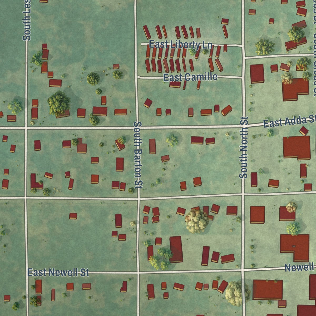 Close-up of the map of White Cloud, Michigan print showing street and building detail
