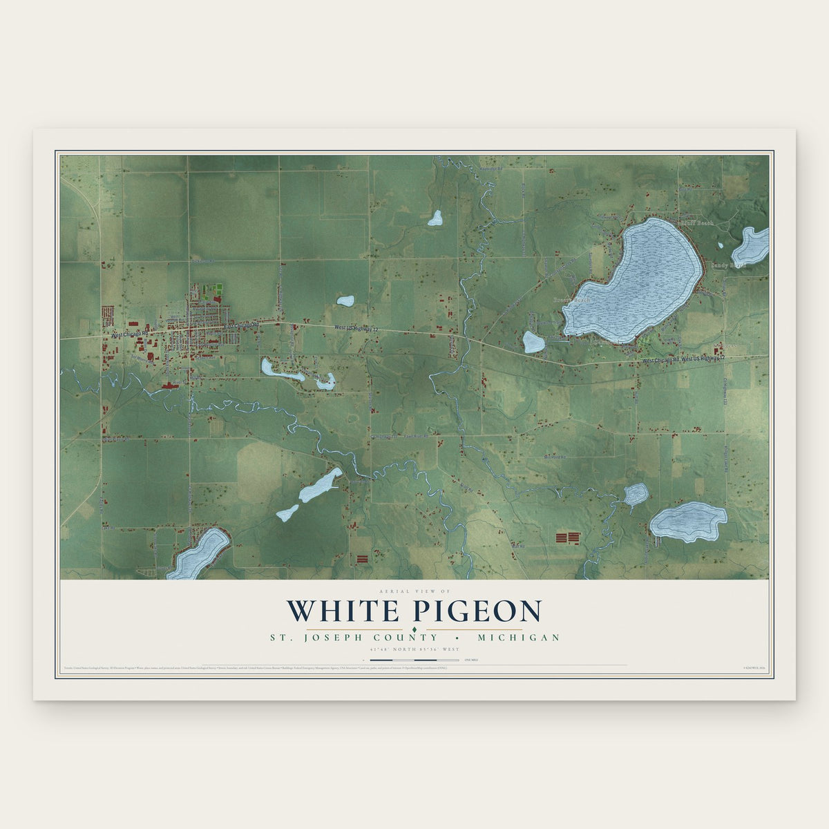 White Pigeon, St. Joseph County, Michigan map print, the full design