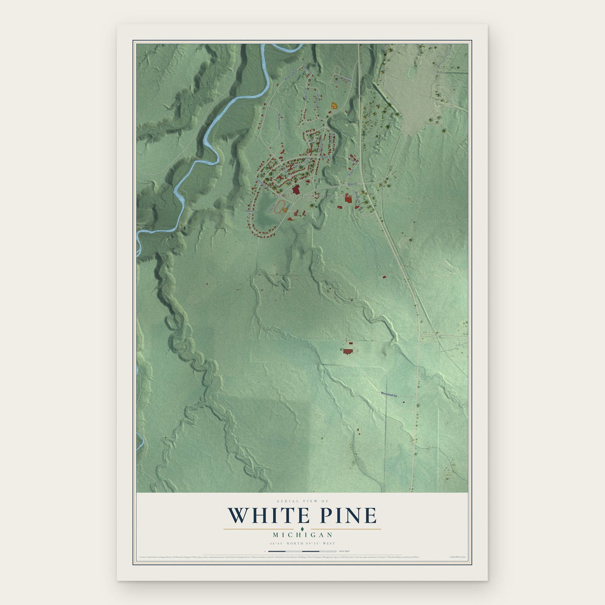 White Pine, Michigan map print, the full design