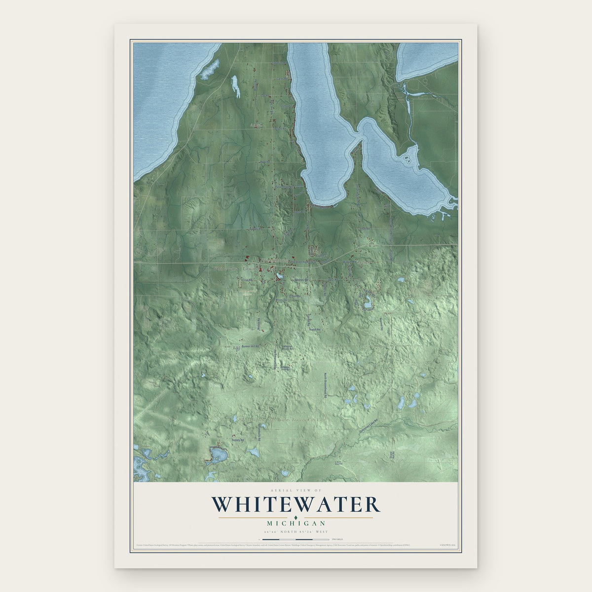 Whitewater, Michigan map print, the full design