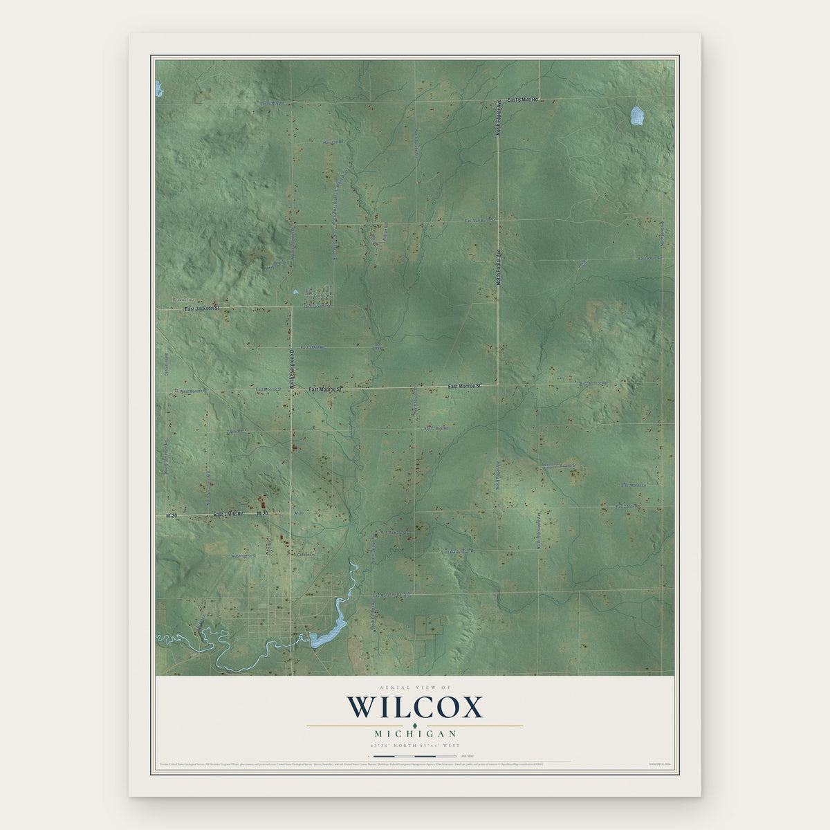Wilcox, Michigan map print, the full design