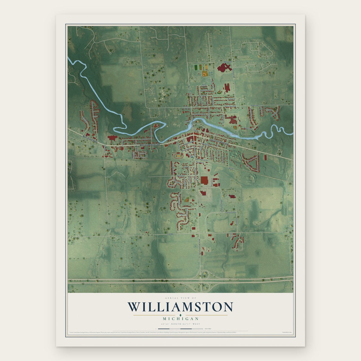 Williamston, Michigan map print, the full design