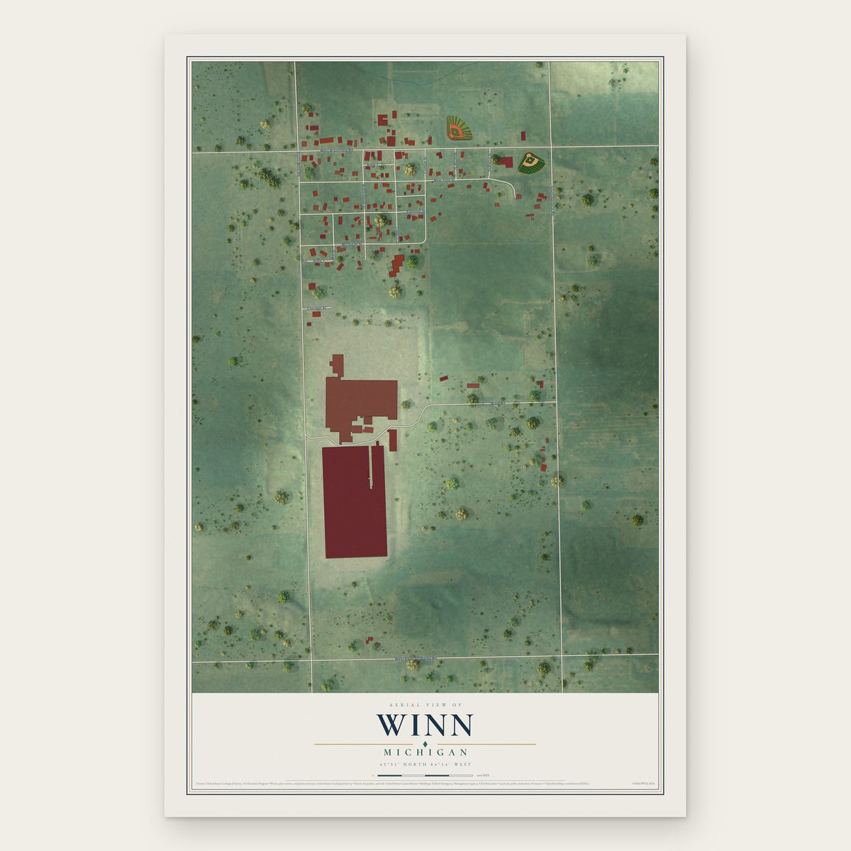 Winn, Michigan map print, the full design