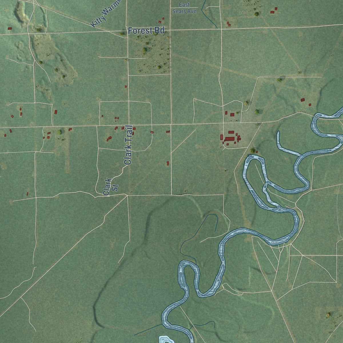 Close-up of the map of Winterfield, Michigan print showing street and building detail