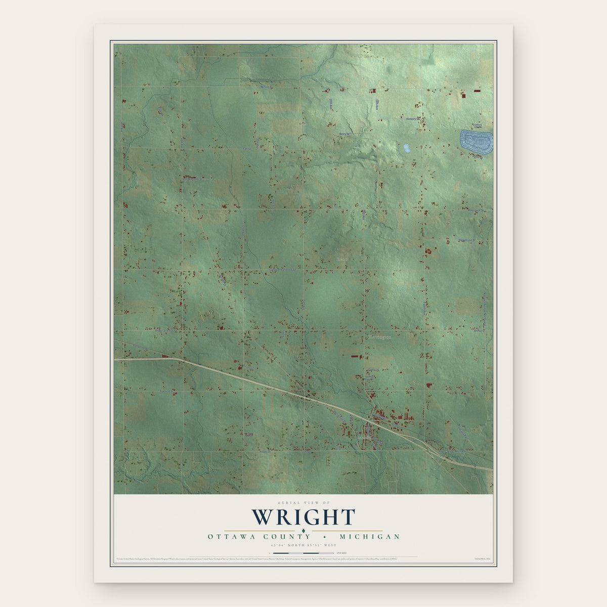 Wright, Ottawa County, Michigan map print, the full design