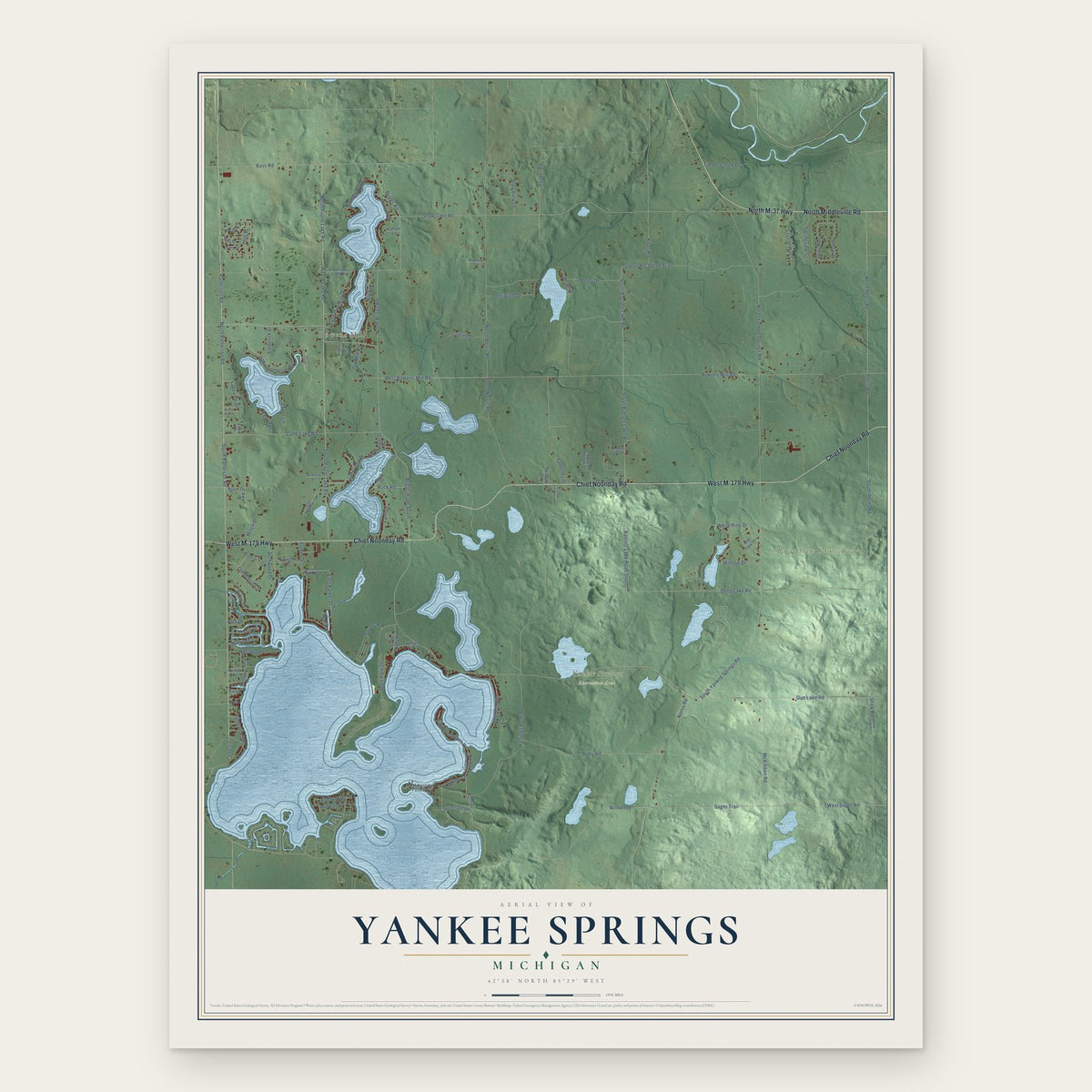 Yankee Springs, Michigan map print, the full design