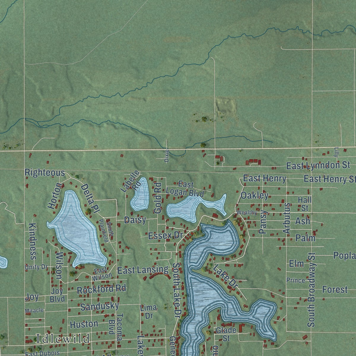 Close-up of the map of Yates, Michigan print showing street and building detail