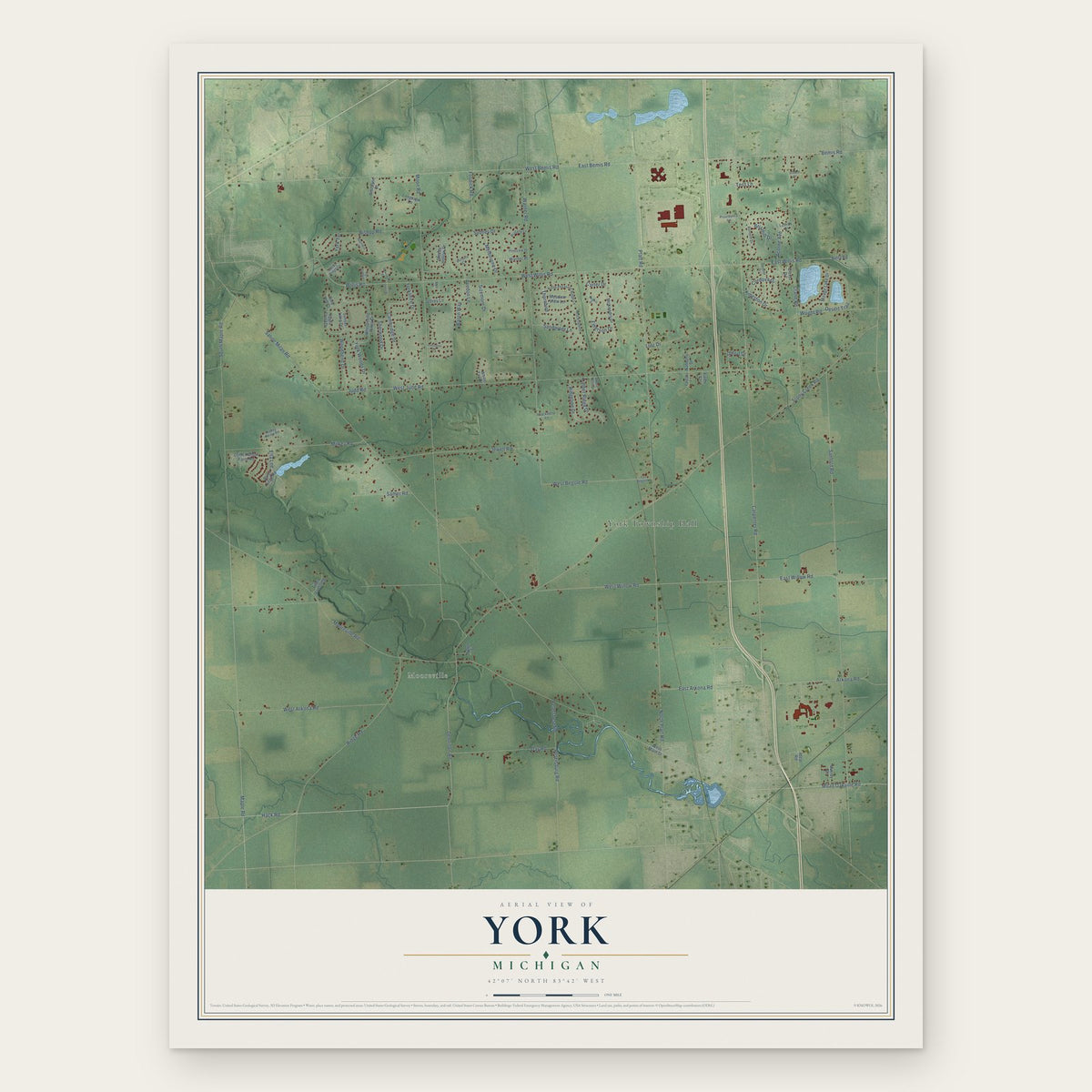 York, Michigan map print, the full design