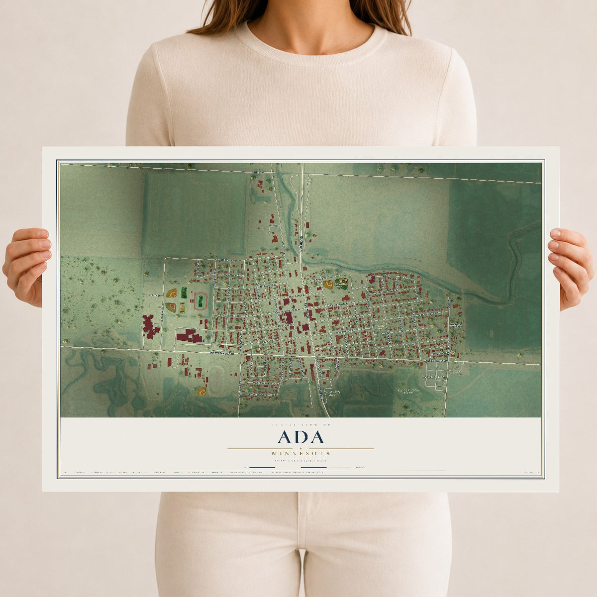 Map of Ada, Minnesota, 12 x 18 inch unframed archival matte print