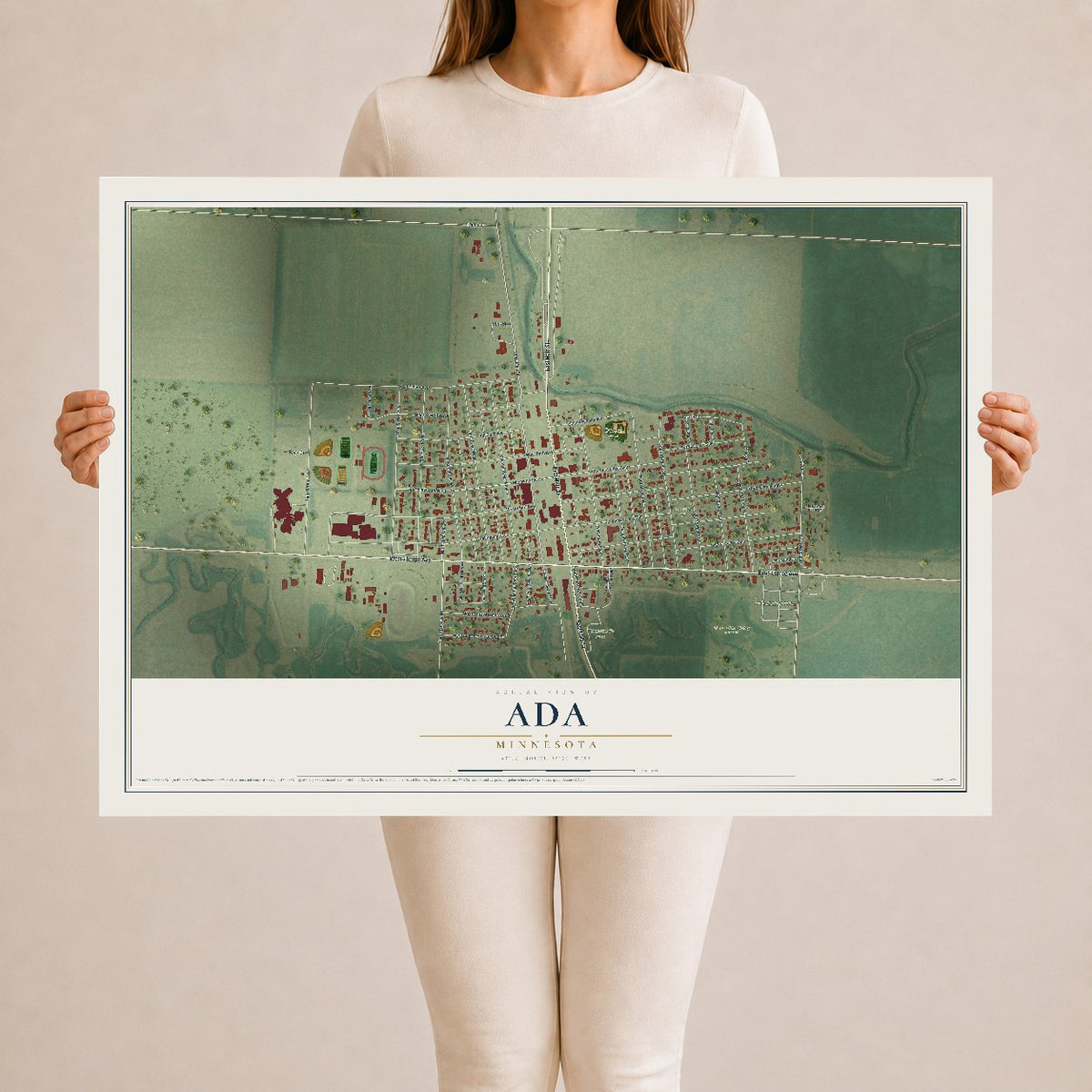 Map of Ada, Minnesota, 24 x 36 inch unframed archival matte print