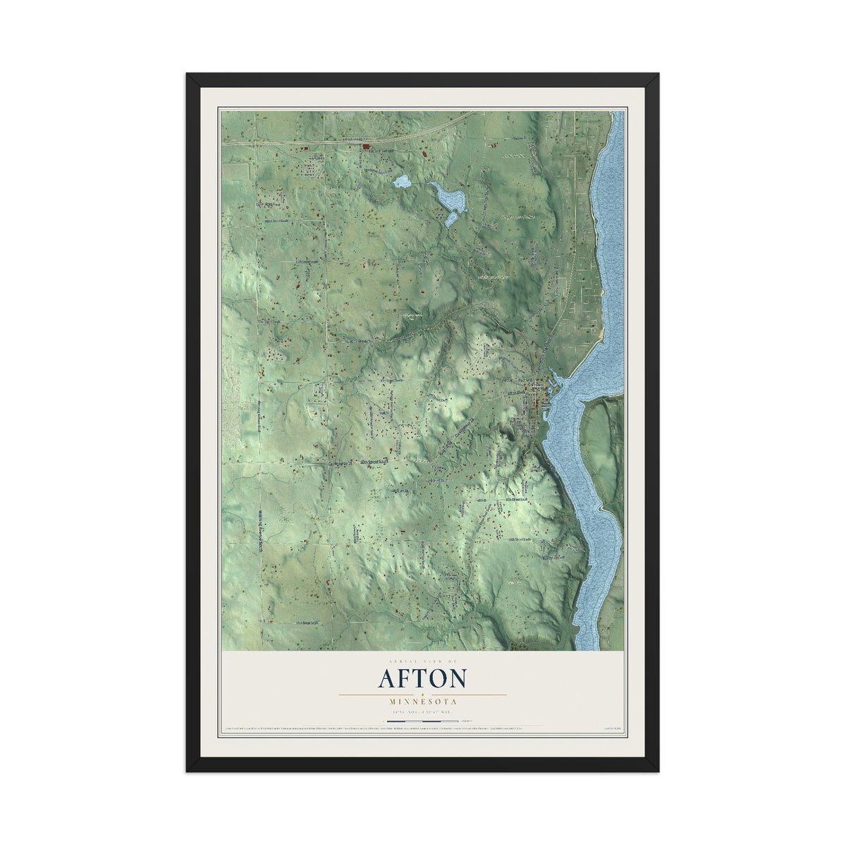 Map of Afton, Minnesota, 12 x 18 inch print in a black wood frame