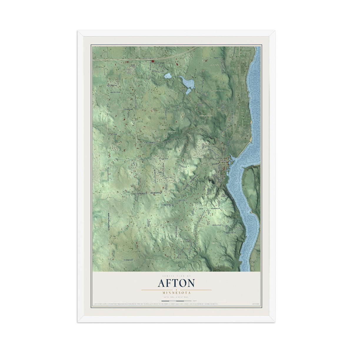 Map of Afton, Minnesota, 12 x 18 inch print in a white wood frame