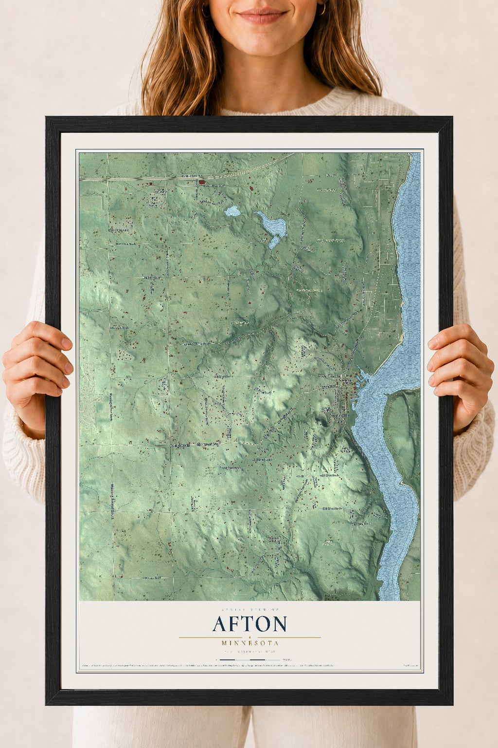 Map of Afton, Minnesota, 18 x 24 inch print in a black wood frame