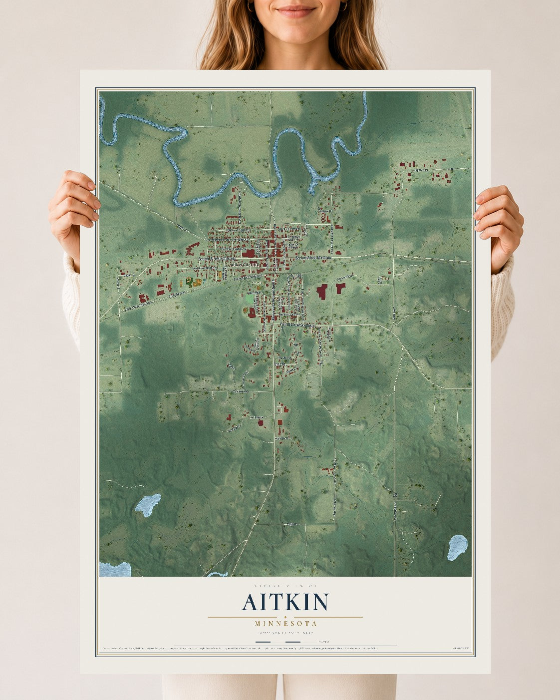 Map of Aitkin, Minnesota, 24 x 36 inch unframed archival matte print