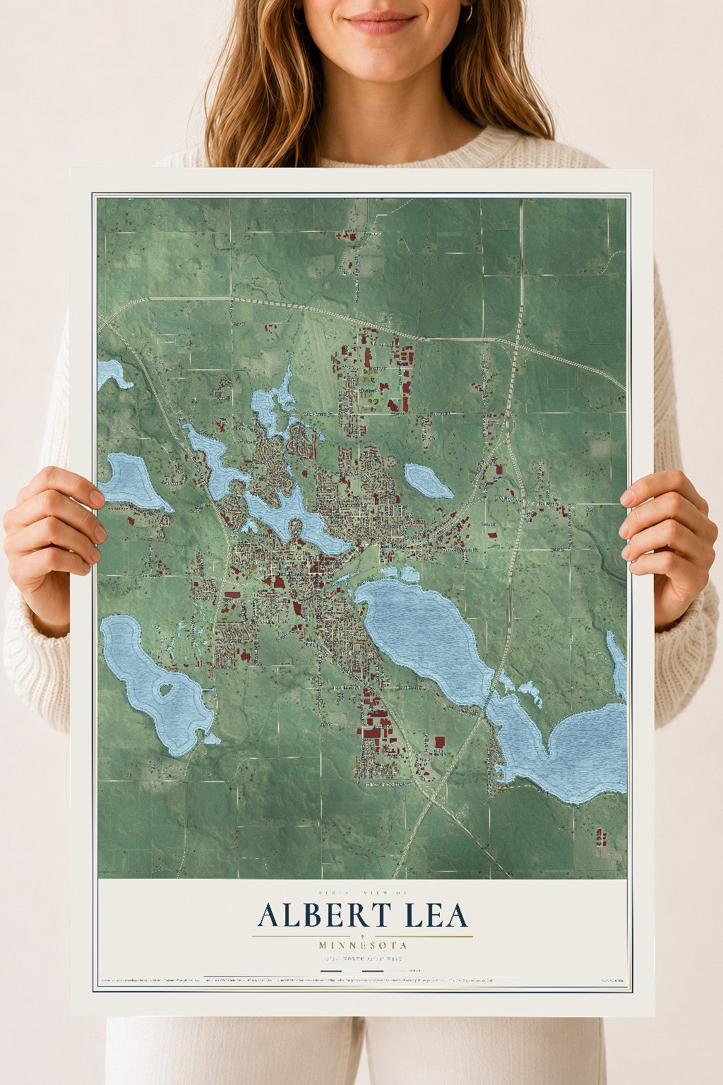 Map of Albert Lea, Minnesota, 18 x 24 inch unframed archival matte print