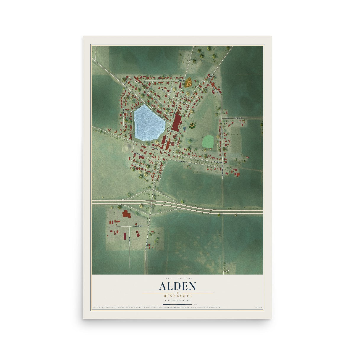 Map of Alden, Minnesota, 12 x 18 inch unframed archival matte print