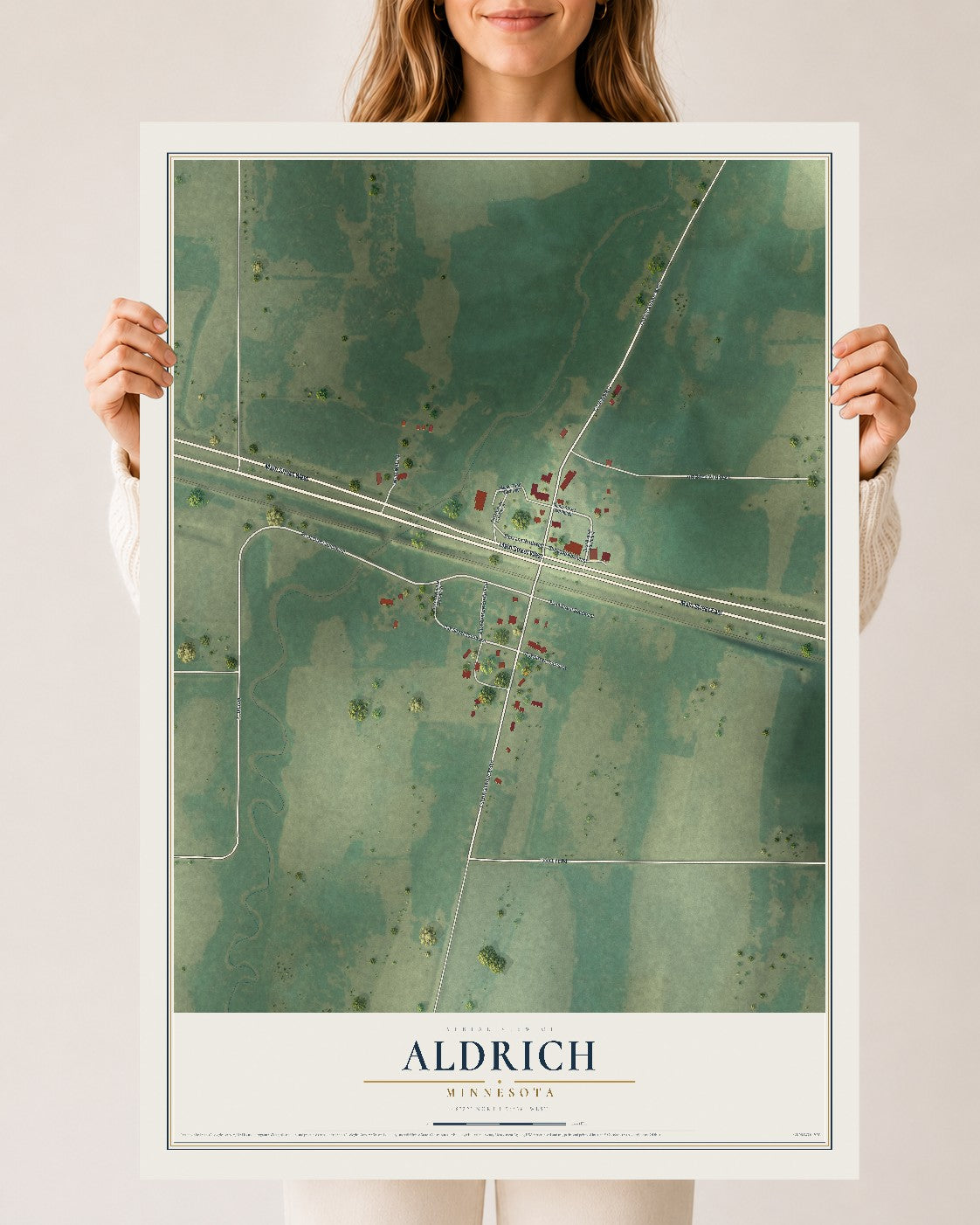 Map of Aldrich, Minnesota, 24 x 36 inch unframed archival matte print