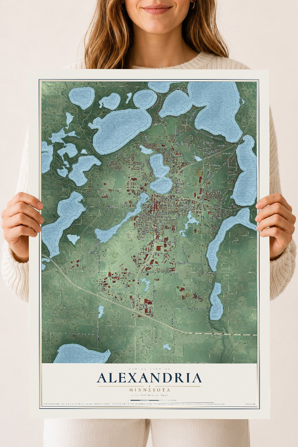 Map of Alexandria, Minnesota, 18 x 24 inch unframed archival matte print