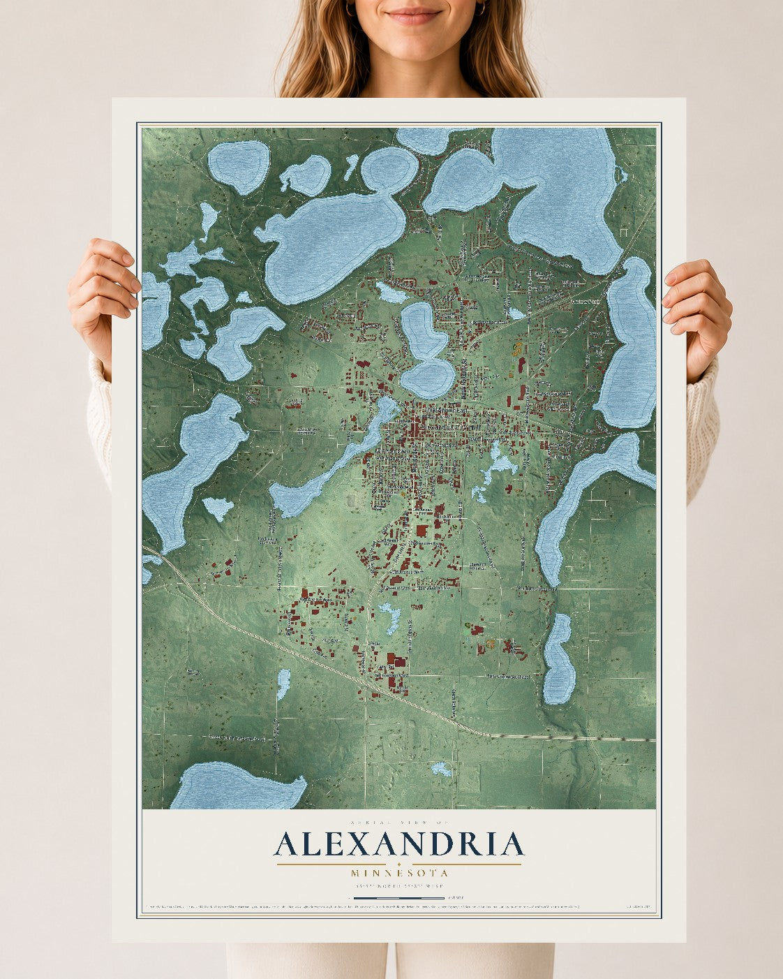 Map of Alexandria, Minnesota, 24 x 36 inch unframed archival matte print