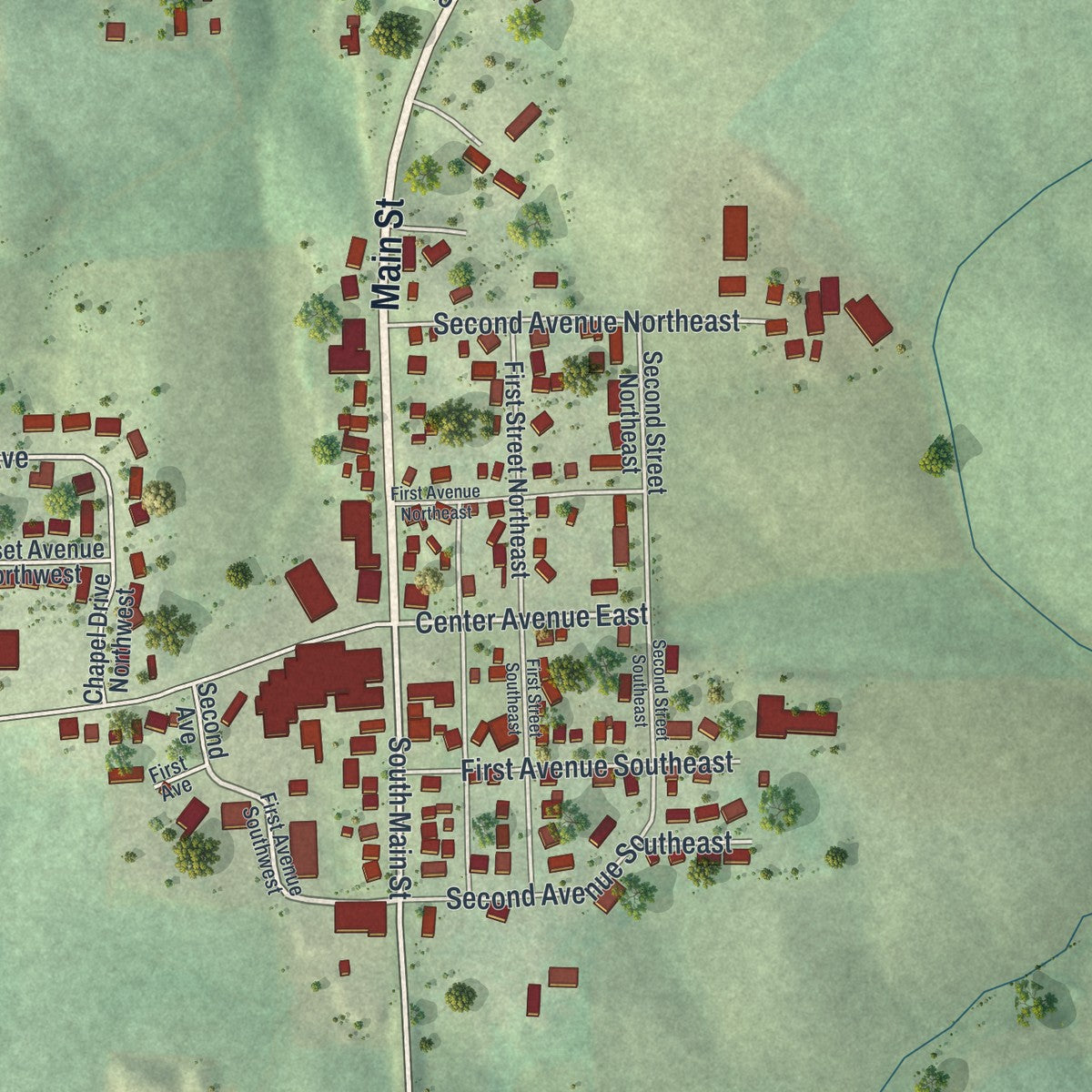 Close-up of the map of Altura, Minnesota print showing street and building detail