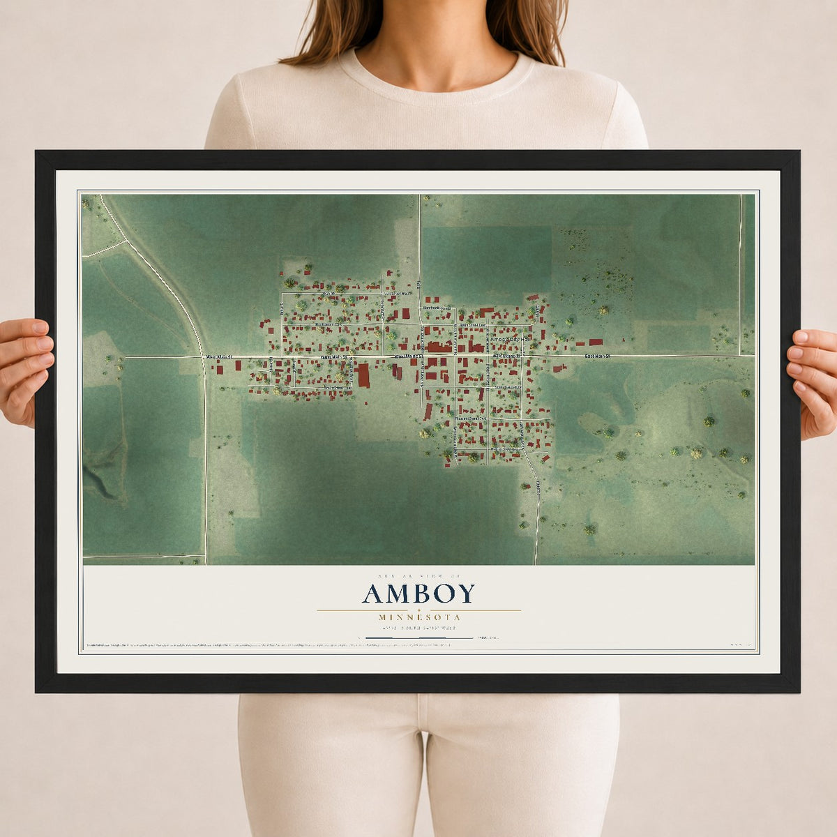 Map of Amboy, Minnesota, 18 x 24 inch print in a black wood frame