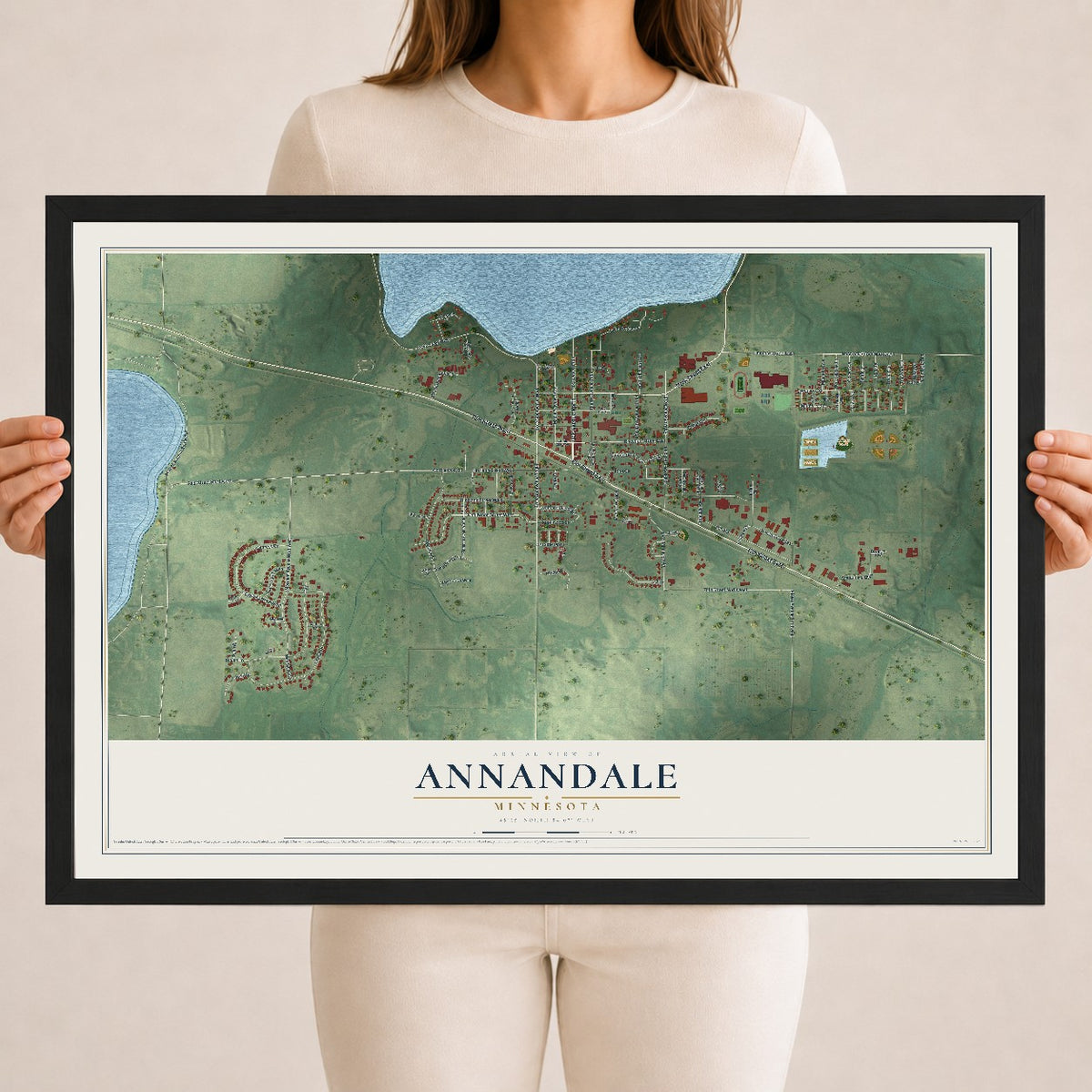 Map of Annandale, Minnesota, 18 x 24 inch print in a black wood frame