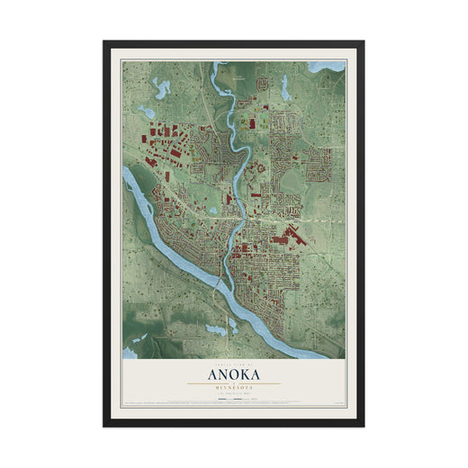 Map of Anoka, Minnesota, 12 x 18 inch print in a black wood frame