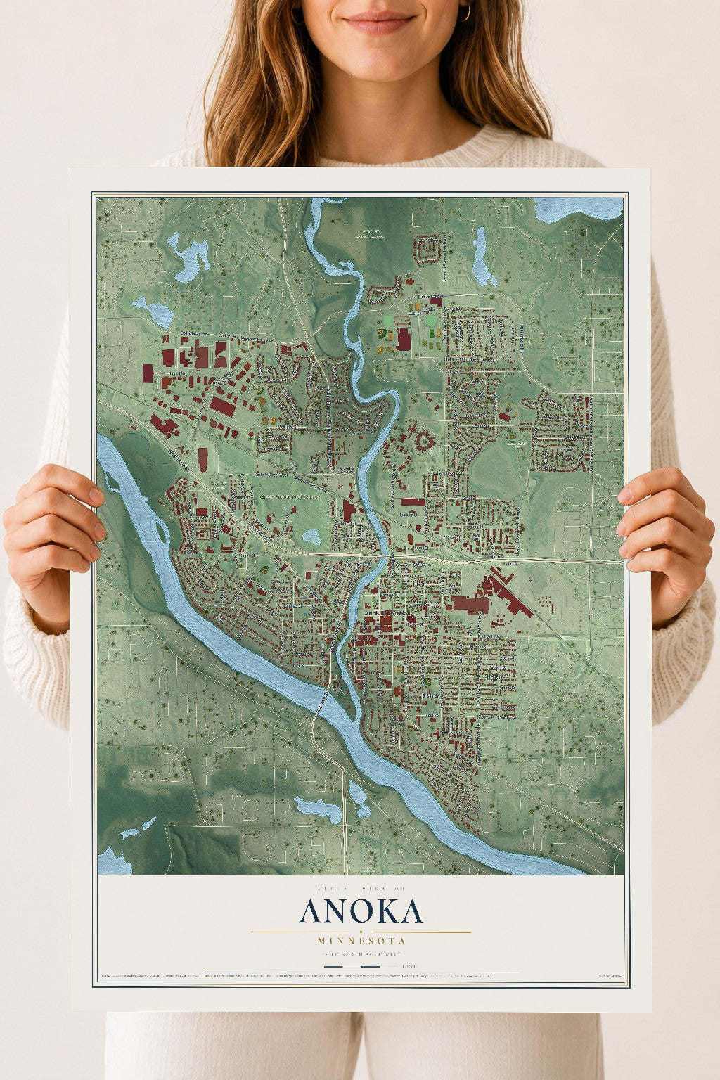 Map of Anoka, Minnesota, 18 x 24 inch unframed archival matte print