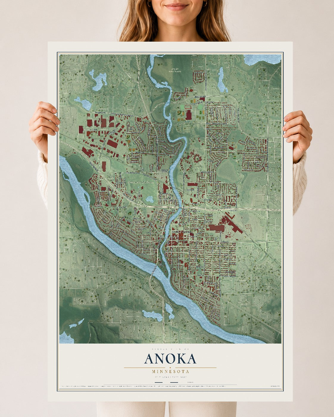 Map of Anoka, Minnesota, 24 x 36 inch unframed archival matte print