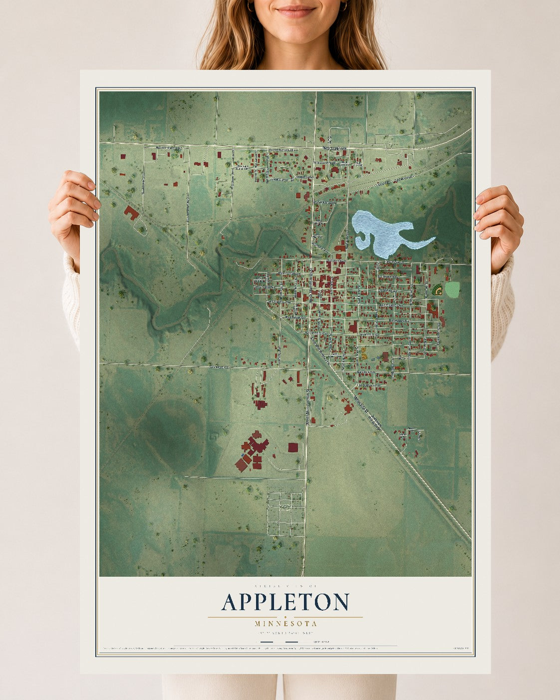 Map of Appleton, Minnesota, 24 x 36 inch unframed archival matte print