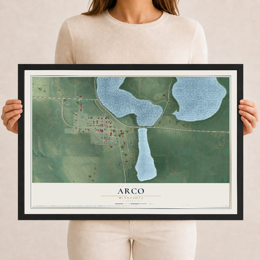 Map of Arco, Minnesota, 12 x 18 inch print in a black wood frame
