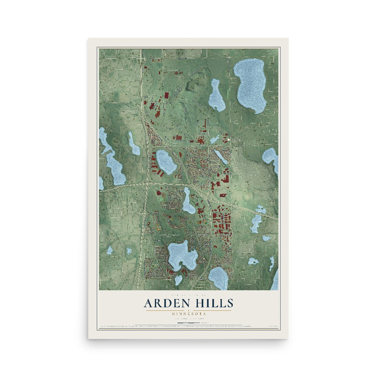 Map of Arden Hills, Minnesota, 12 x 18 inch unframed archival matte print