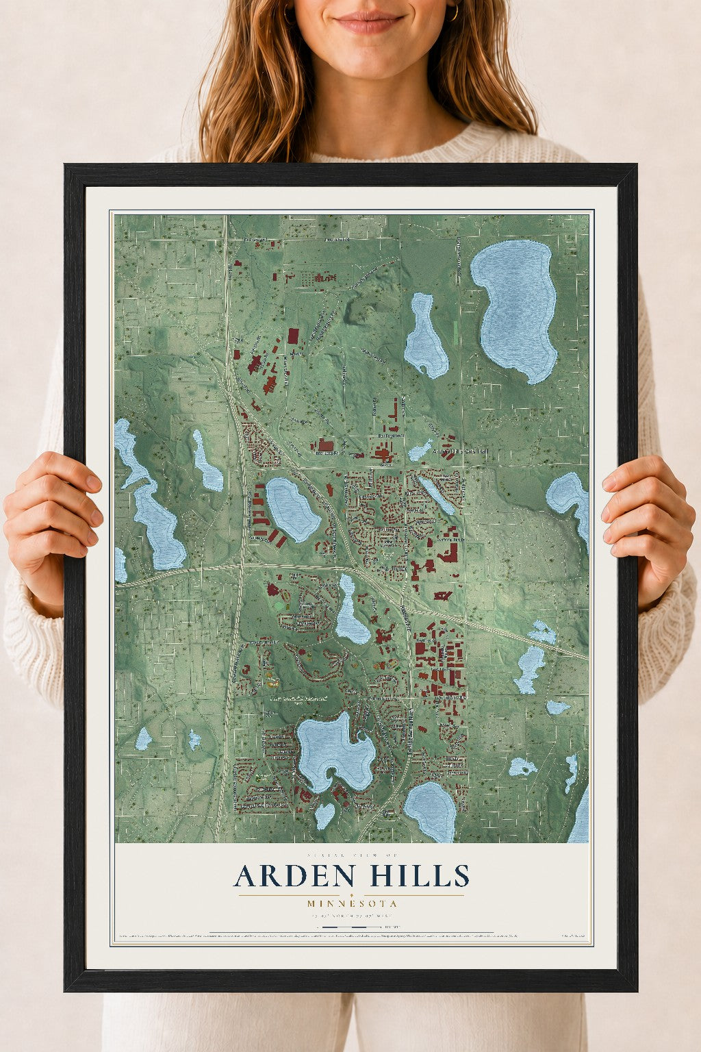Map of Arden Hills, Minnesota, 18 x 24 inch print in a black wood frame